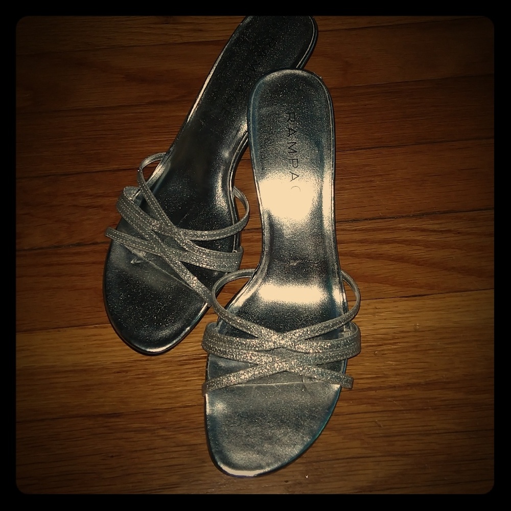 Sparkly silver kitten heels